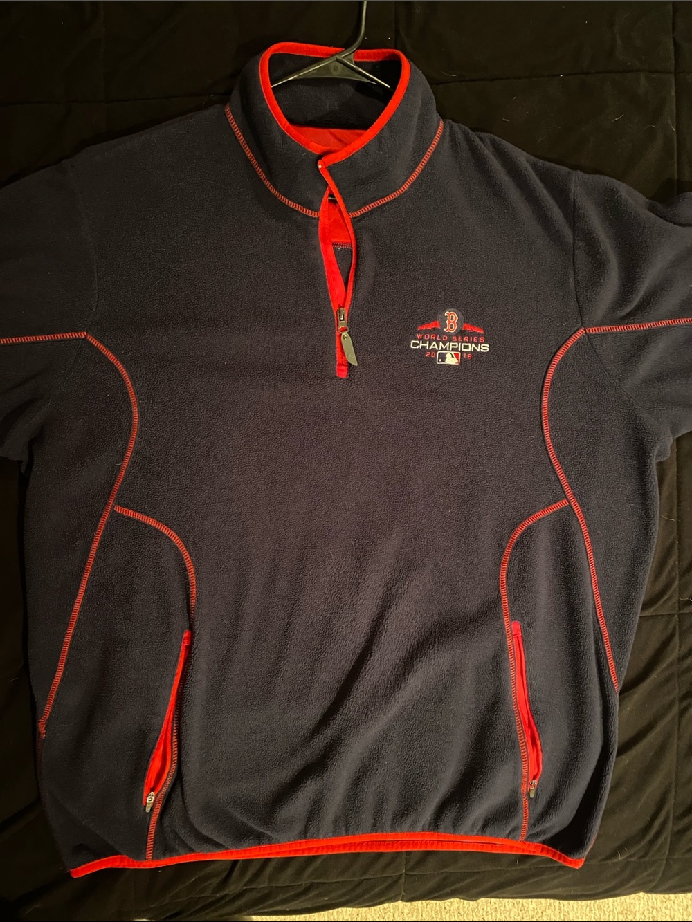 Navy Blue Pullover Fleece with Red Trim - Boston Champions Logo